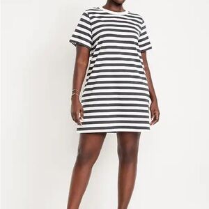 Old Navy Charcoal and White Striped Short Sleeve Mini Dress 2X